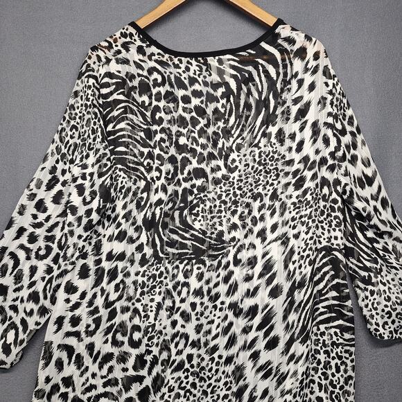 Vintage Gitane Top Women XL Black White Semi Sheer Animal Print Made in Canada - Picture 9 of 9